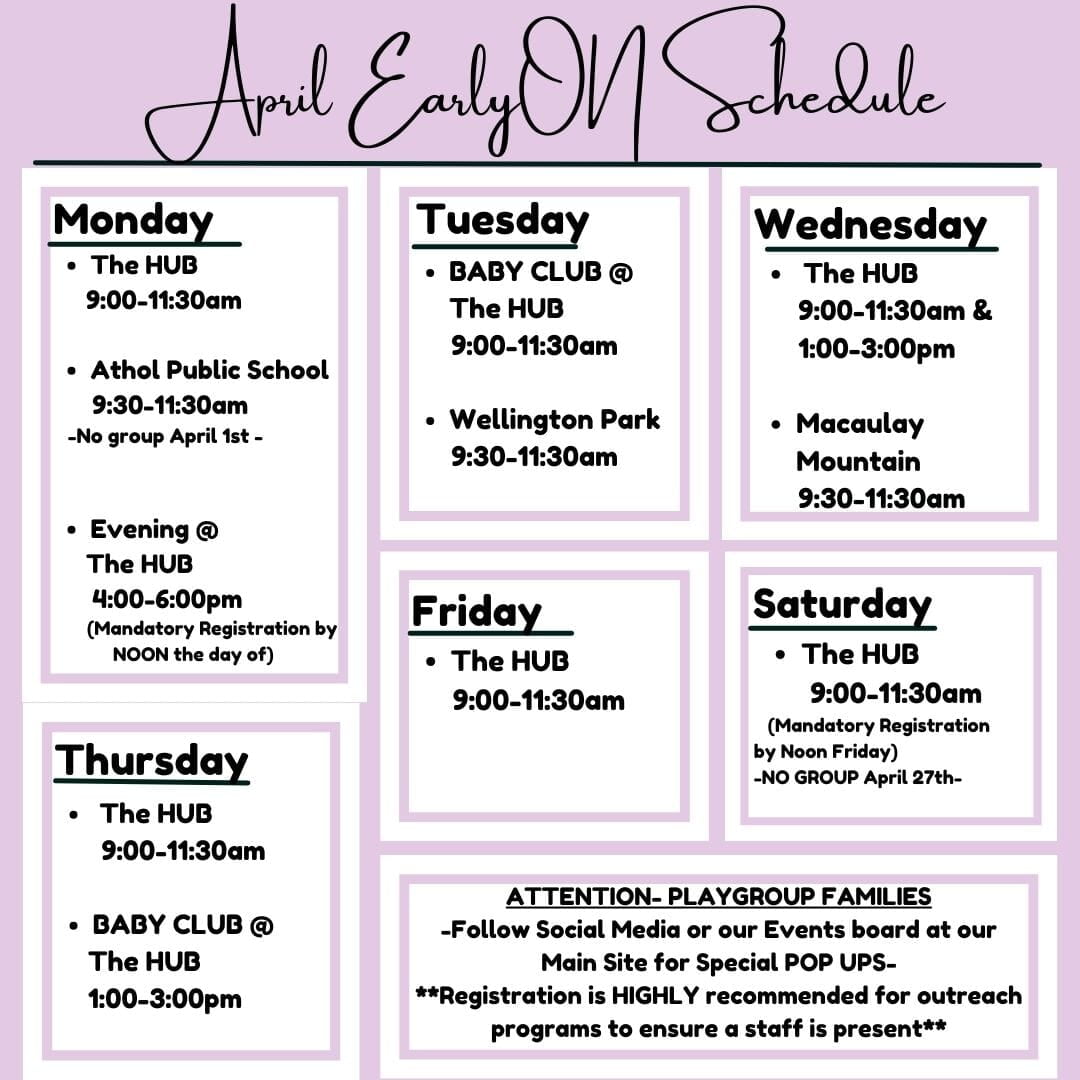 April Playgroup Schedule 