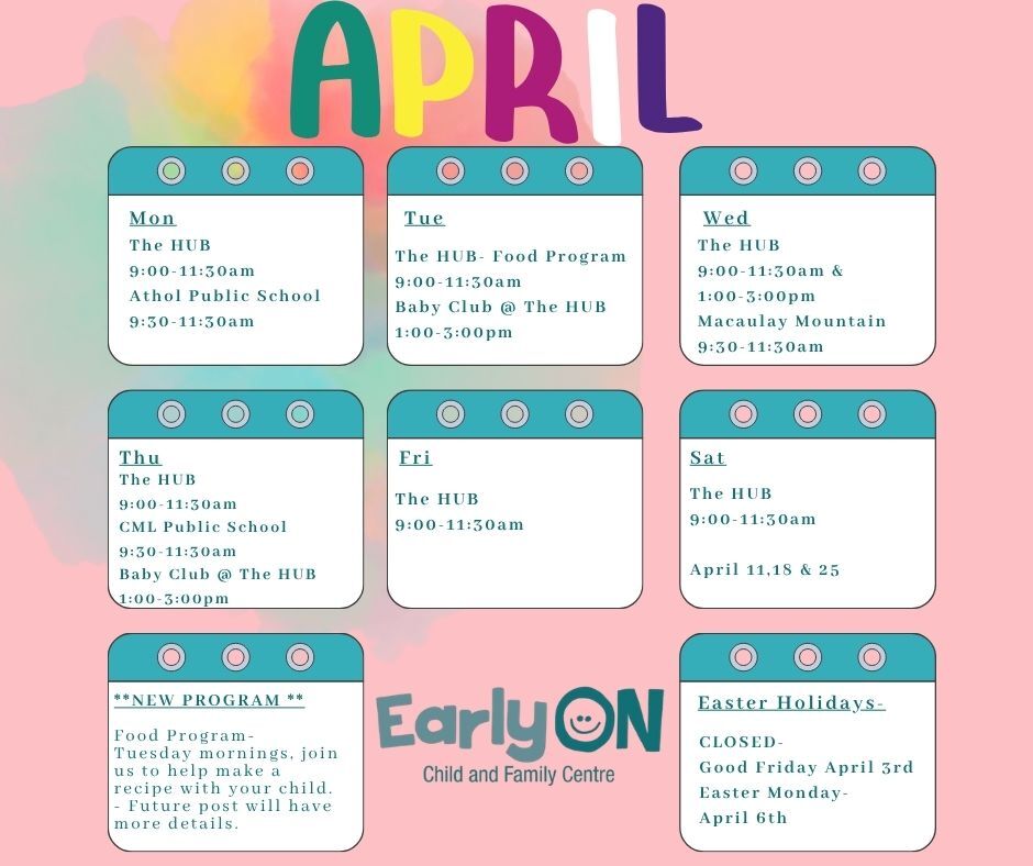 April Playgroup Schedule 