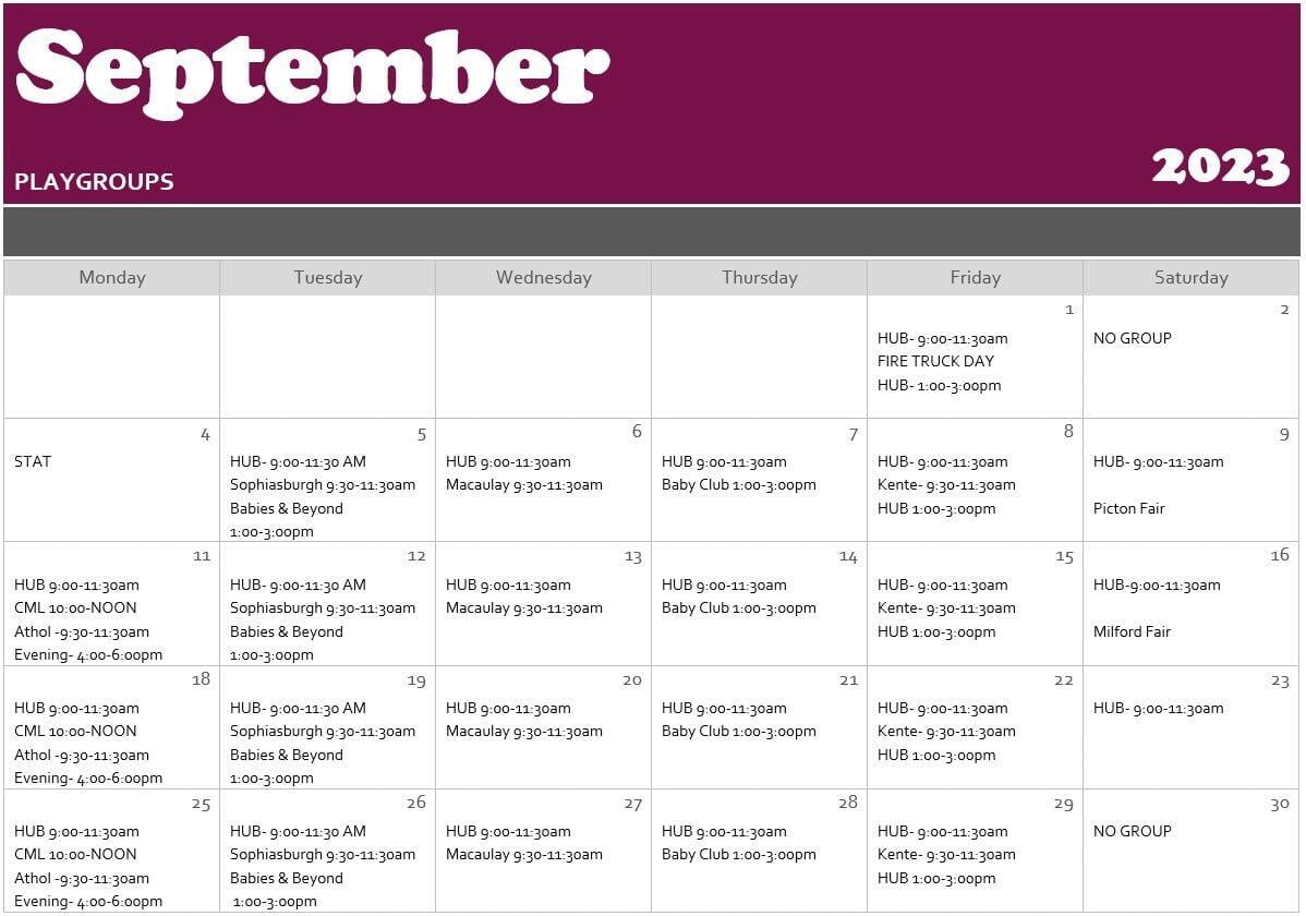 August Playgroup Schedule 