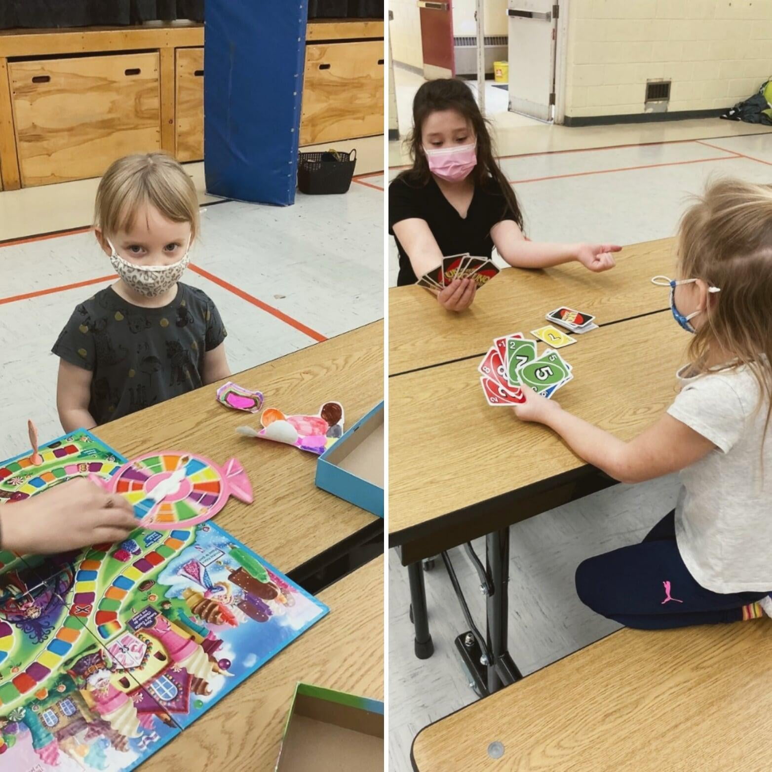 School Age children playing board games and card games