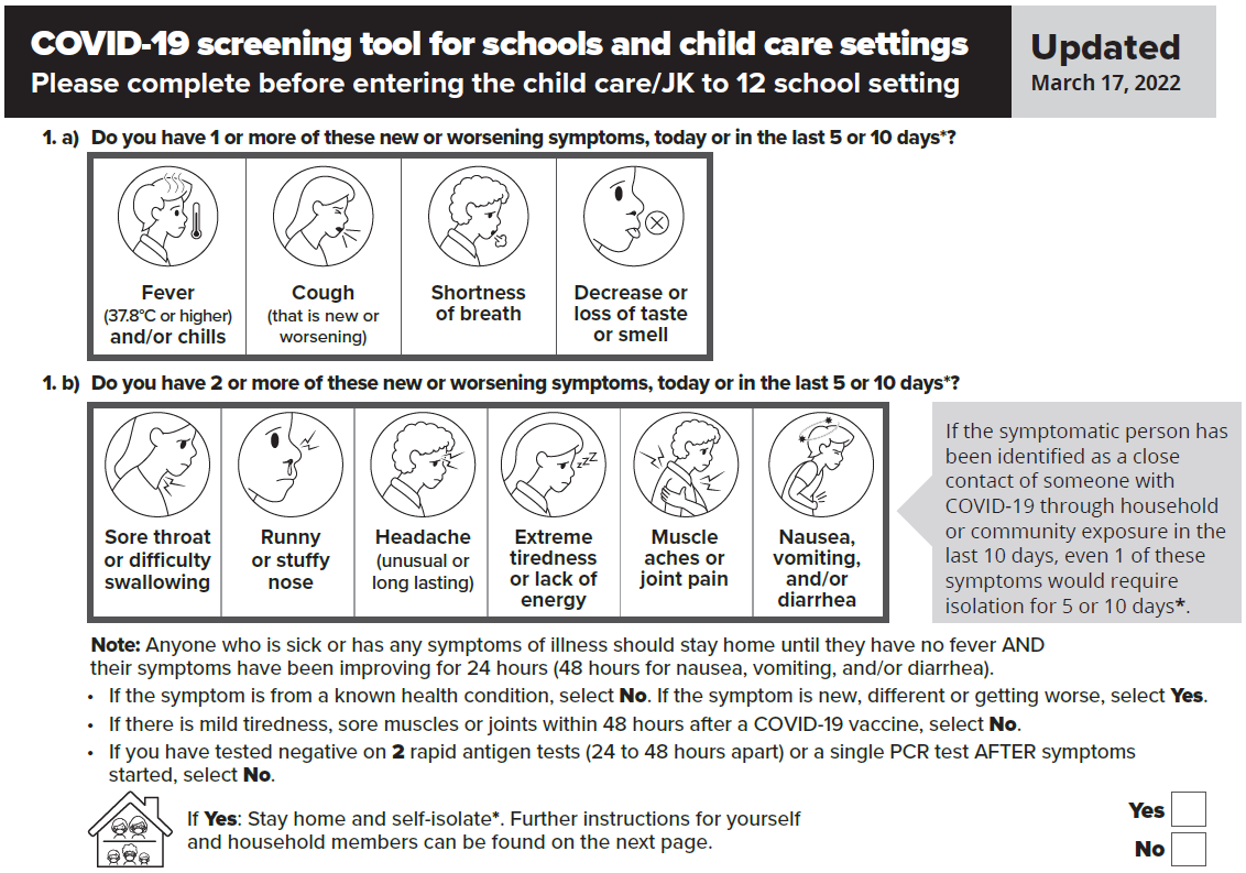 Ministry of Health COVID-19 Screening tool for Children - link to full pdf